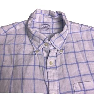 Brooks Brothers 1818 Shirt L Mens S/S Baird McNutt Linen White Blue Check VGUC